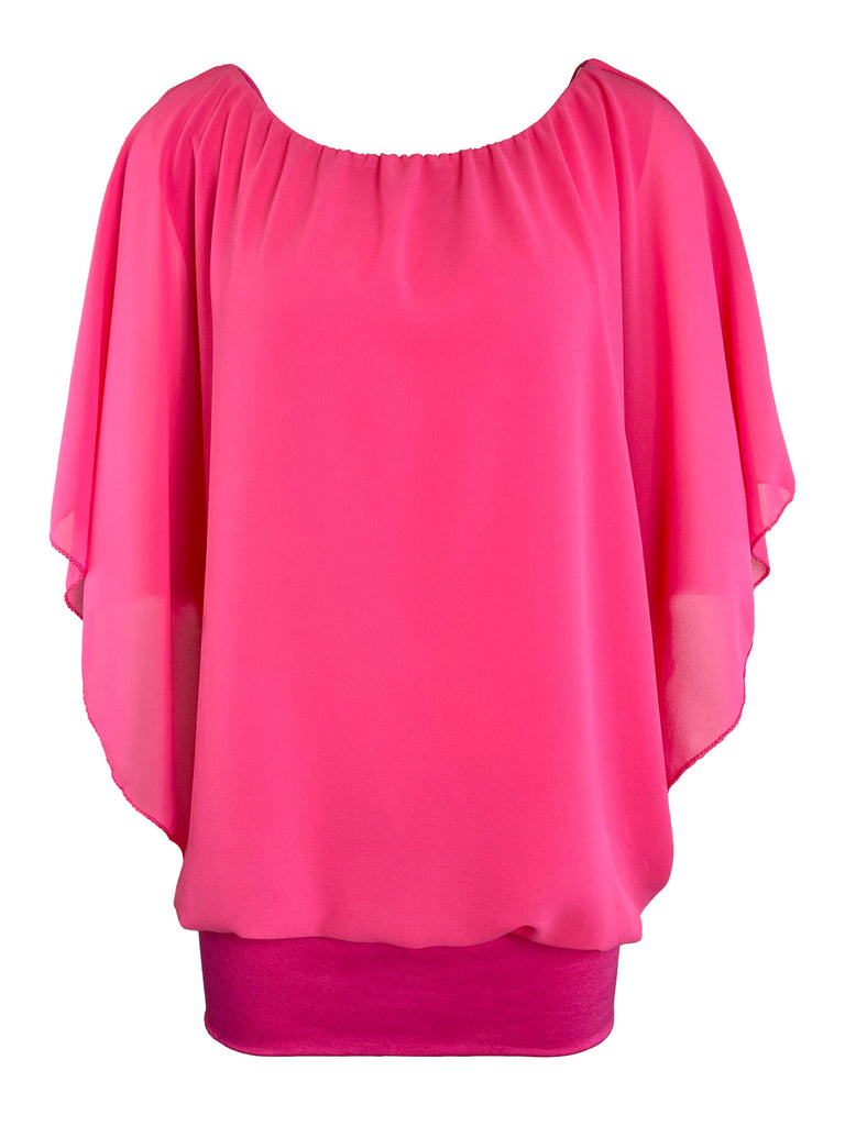 Chiffonshirt, lockerer Fall, Rundhals, pink, Ansicht vorne