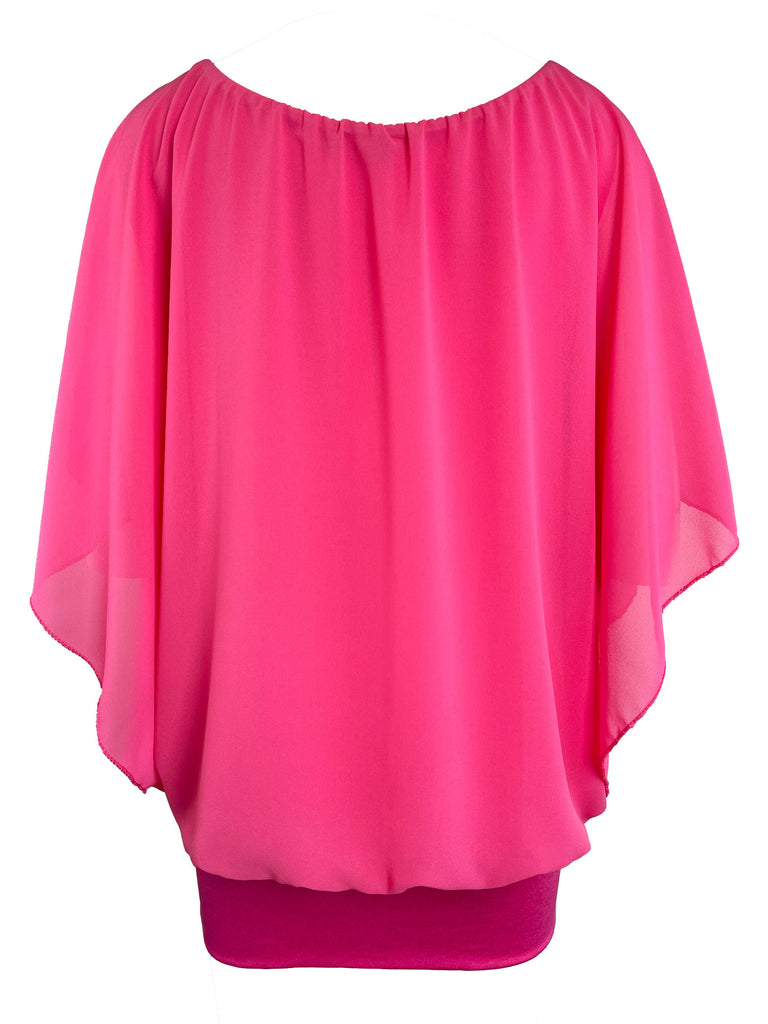Chiffonshirt, lockerer Fall, Rundhals, pink, Ansicht hinten
