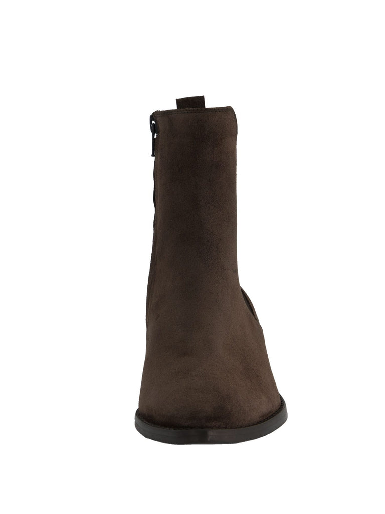 Stiefelette, Veloursleder, spitze Vorderkappe, braun, Ansicht vorne