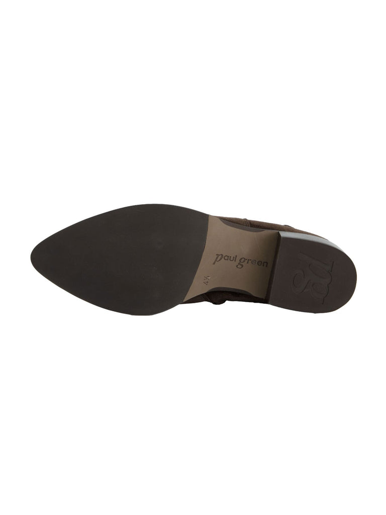 Stiefelette, Veloursleder, spitze Vorderkappe, braun, Ansicht unten
