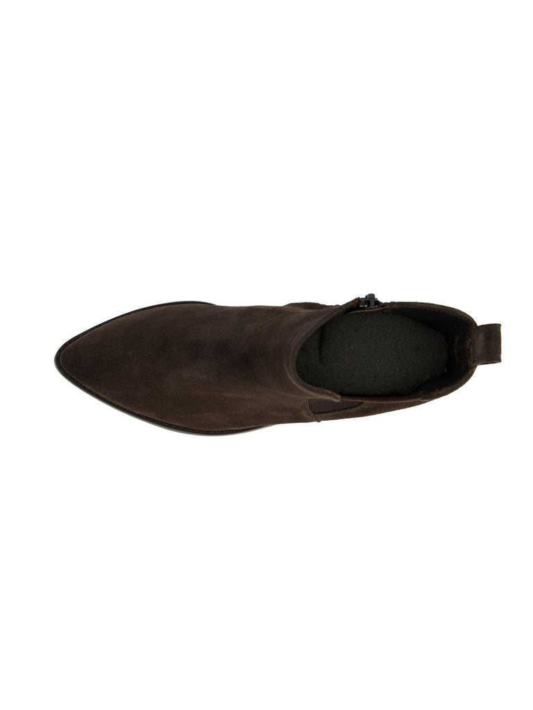 Stiefelette, Veloursleder, spitze Vorderkappe, braun, Ansicht oben