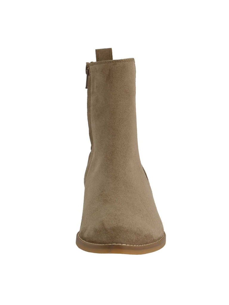 Stiefelette, Veloursleder, spitze Vorderkappe, beige, Ansicht vorne