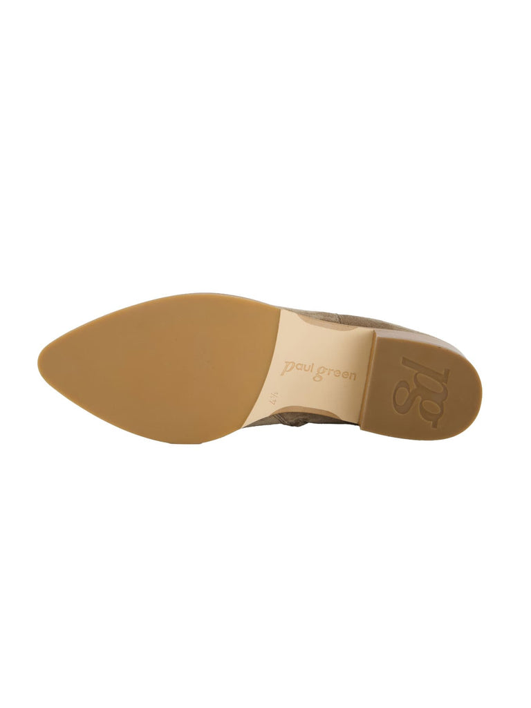 Stiefelette, Veloursleder, spitze Vorderkappe, beige, Ansicht unten