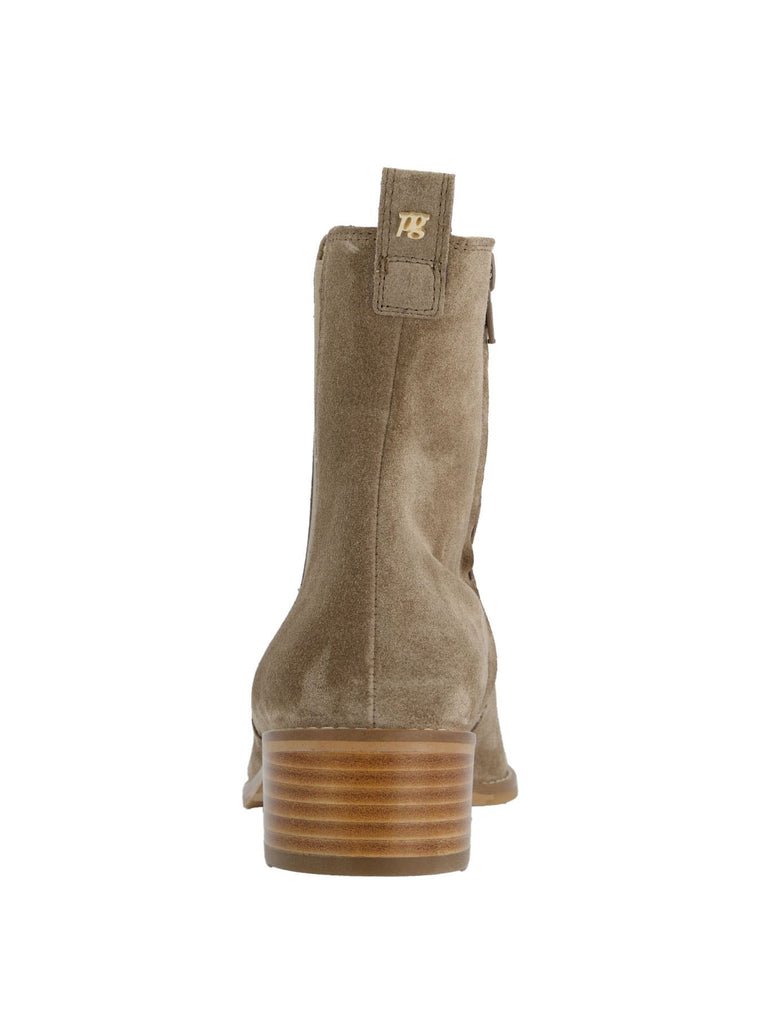 Stiefelette, Veloursleder, spitze Vorderkappe, beige, Ansicht hinten