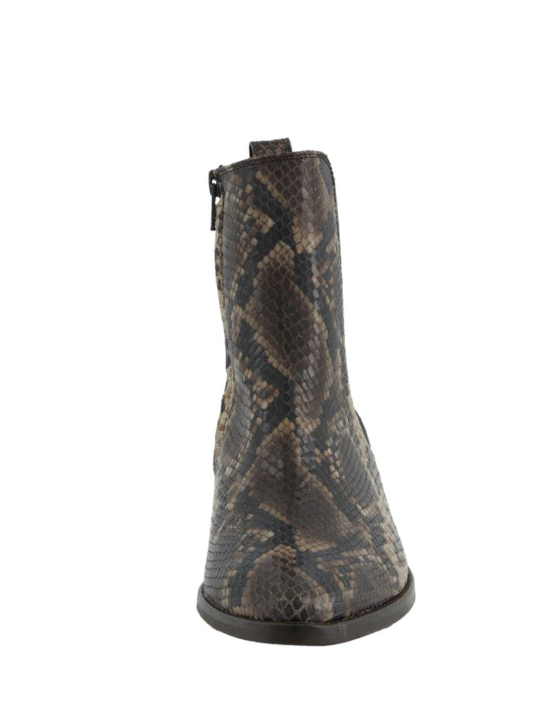 Stiefelette, Leder, spitze Vorderkappe, boa braun, Ansicht vorn