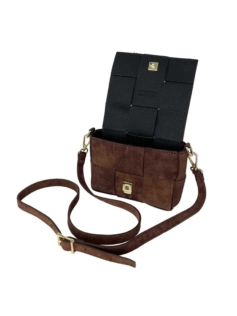 Handtasche klein, geflochten, hellbraun, Ansicht offen