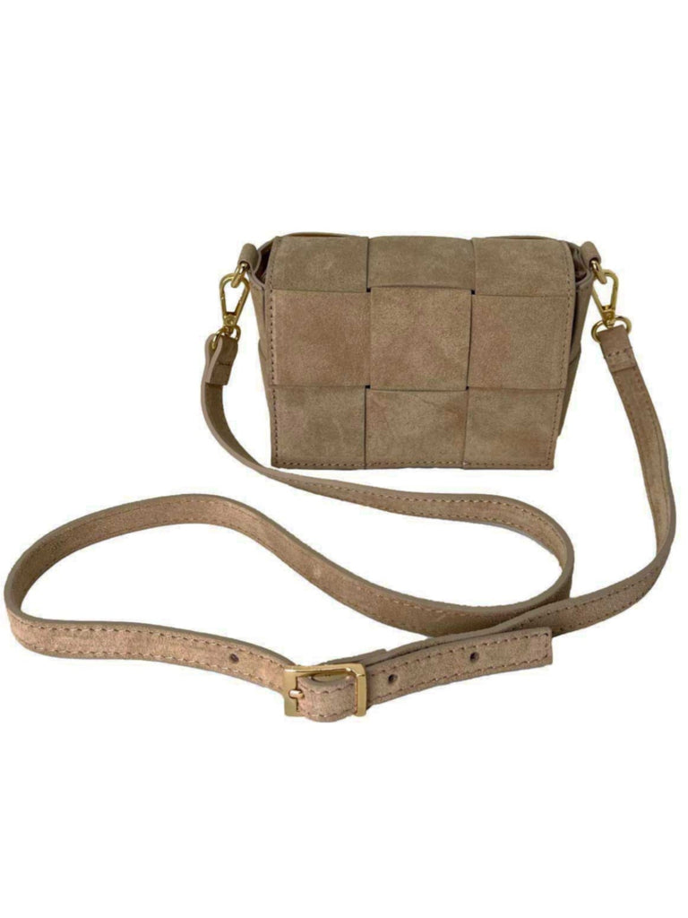 Handtasche klein, geflochten, taupe, Ansicht vorne