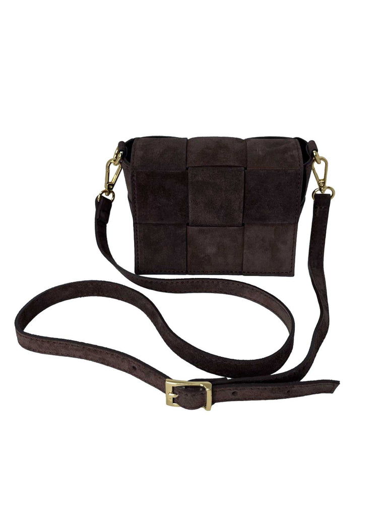 Handtasche klein, geflochten, braun, Ansicht vorne