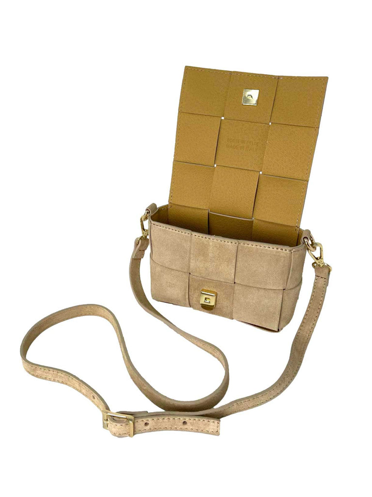 Handtasche klein, geflochten, beige, Ansicht offen