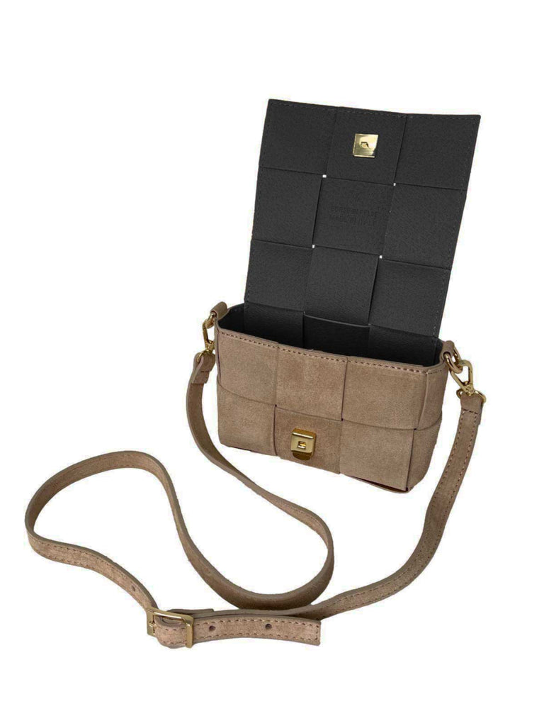 Handtasche klein, geflochten, taupe, Ansicht offen