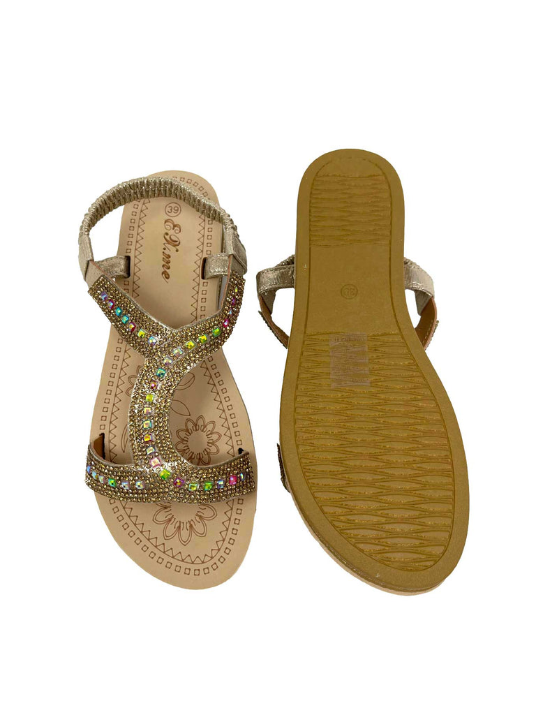 Sandalette mit Strass, beige, Ansicht Paar von oben und unten