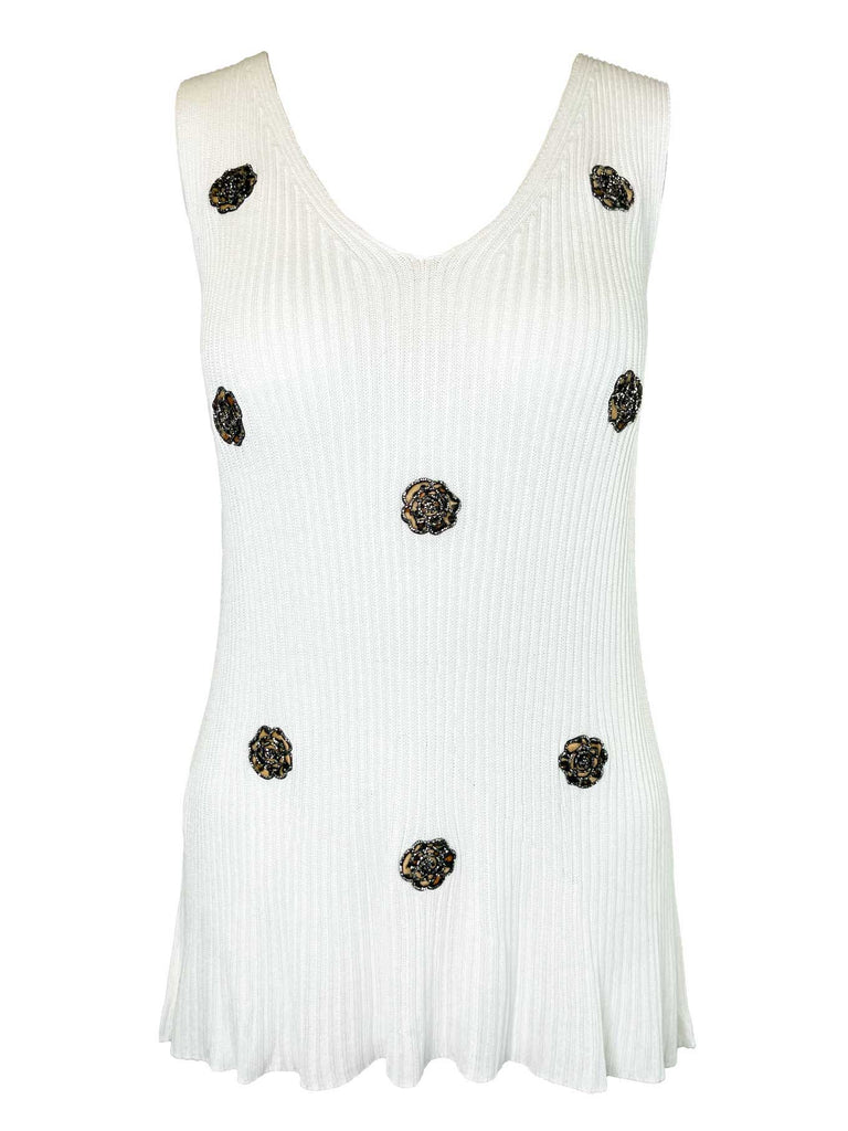 Stricktop mit Blüten, weiß, Ansicht vorne
