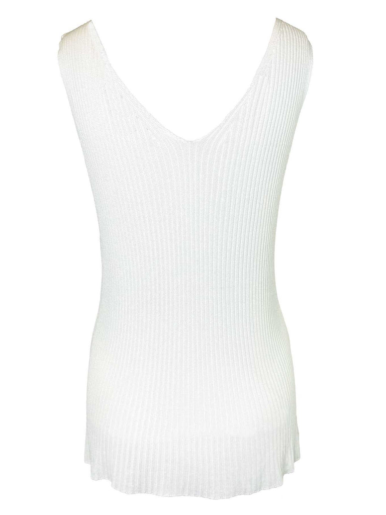 Stricktop mit Blüten, weiß, Ansicht hinten
