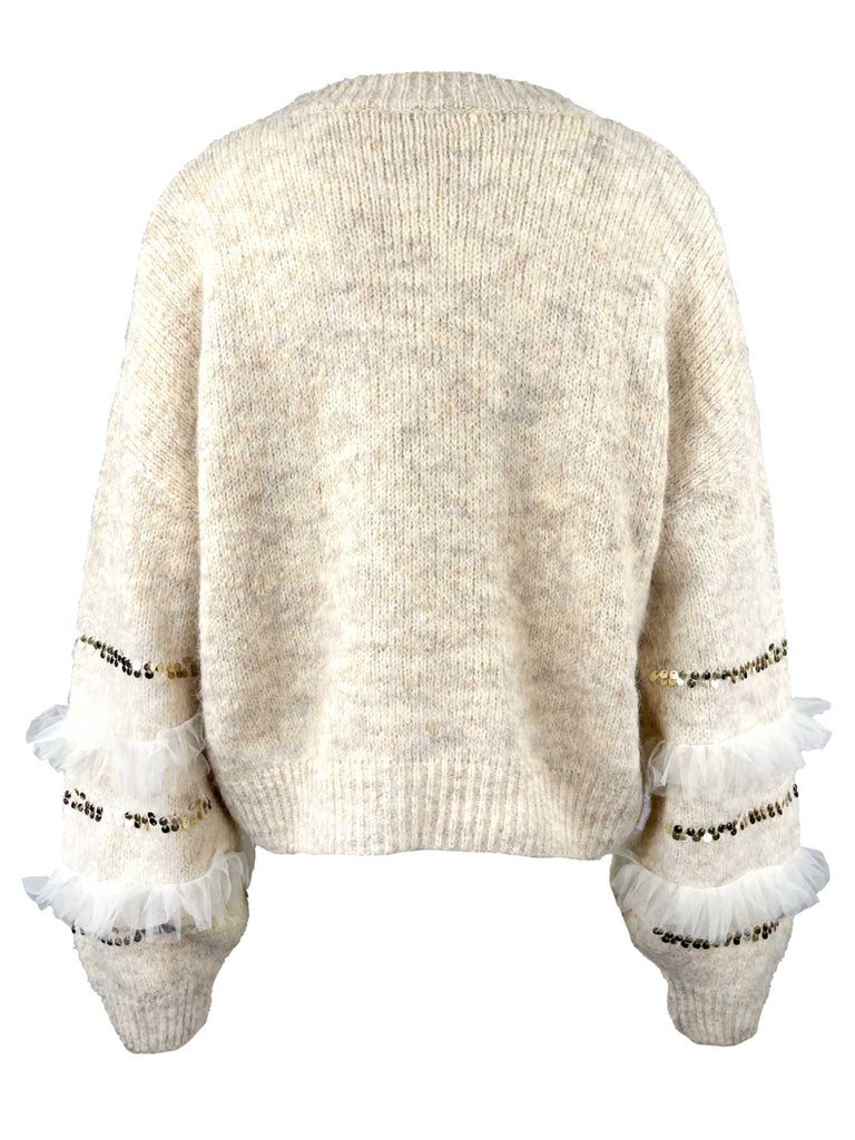 Strickpullover, mit Pailetten und Tüll, beige, Ansicht hinten
