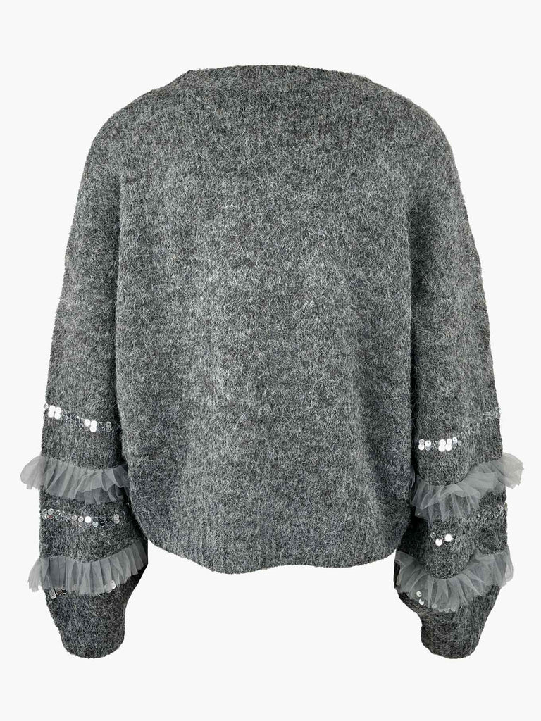 Strickpullover, mit Pailetten und Tüll, anthrazit, Ansicht hinten