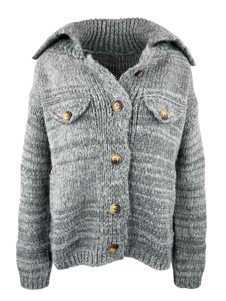 Strickjacke, Grobstrick, grau meliert, Ansicht vorne