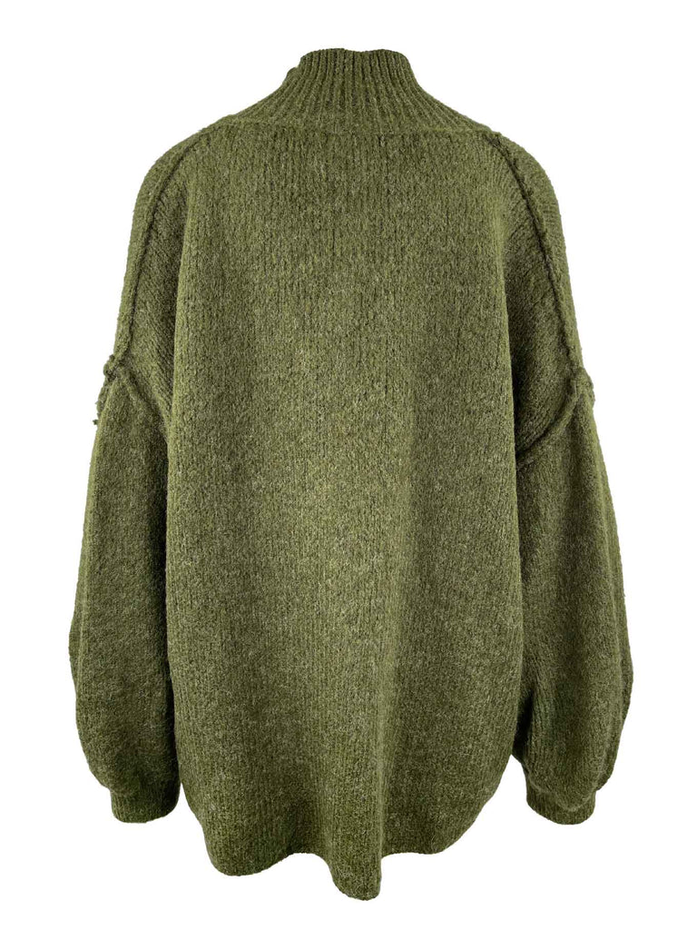 Strickjacke, oliv, Knopfleiste, Ansicht hinten