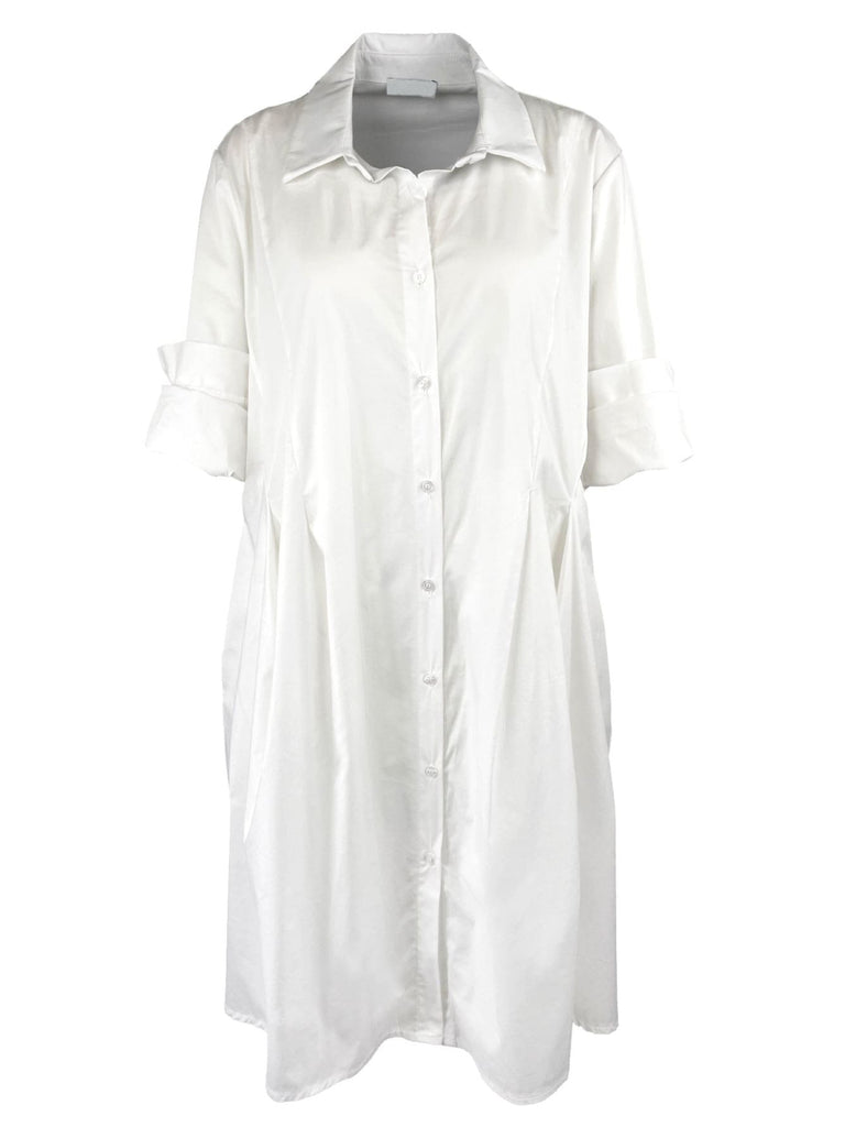 Langes Hemdblusenkleid, weiß, Ansicht vorne