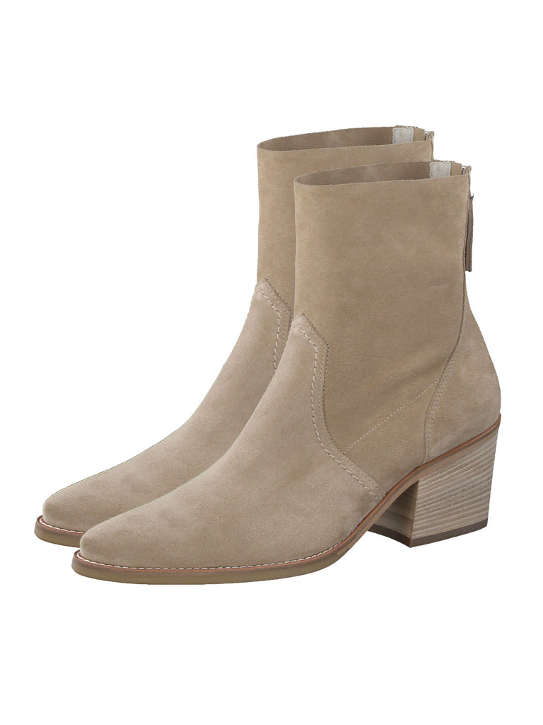 Stiefelette, beige, Blockabsatz, Ansicht Paar seitlich