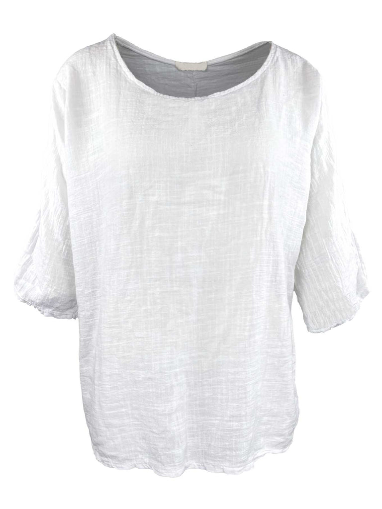 Shirt mit Leinen, 3/4 Arm, weiß, Ansicht vorne