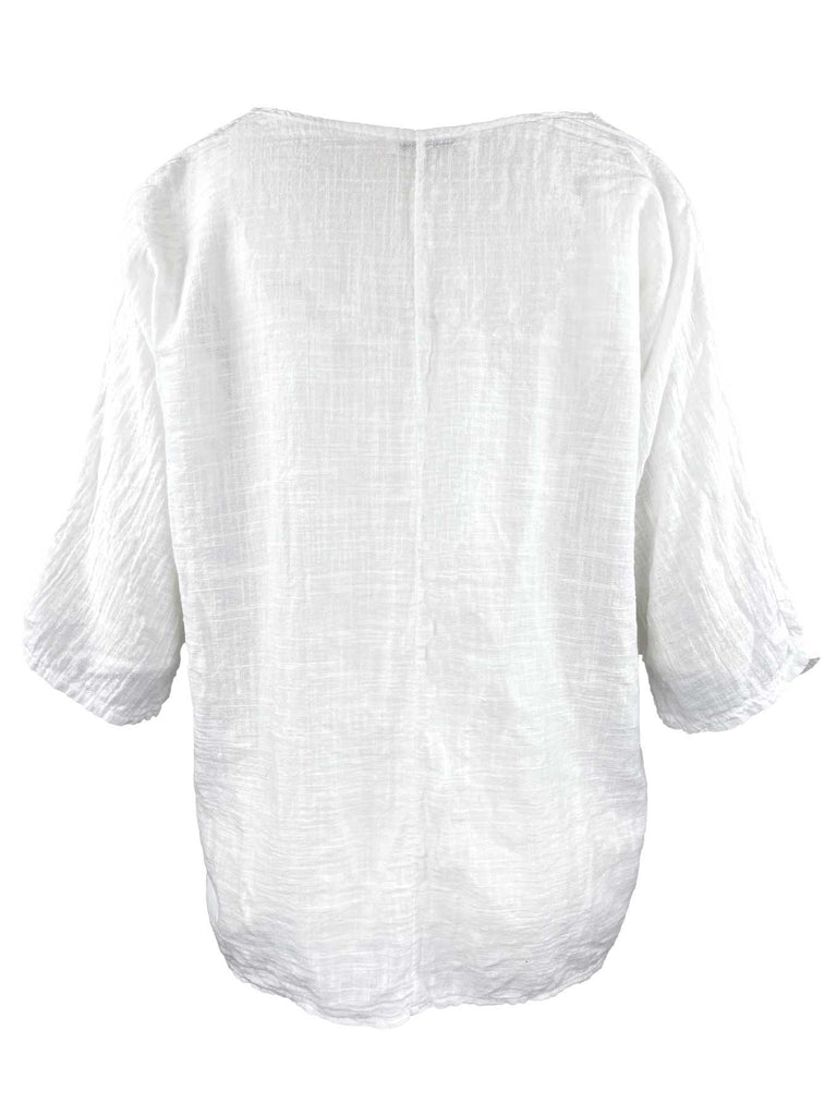 Shirt mit Leinen, 3/4 Arm, weiß, Ansicht hinten