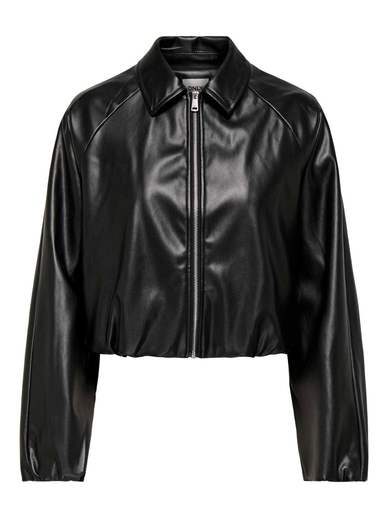 Bikerjacke, Kunstleder, schwarz, Ansicht vorne