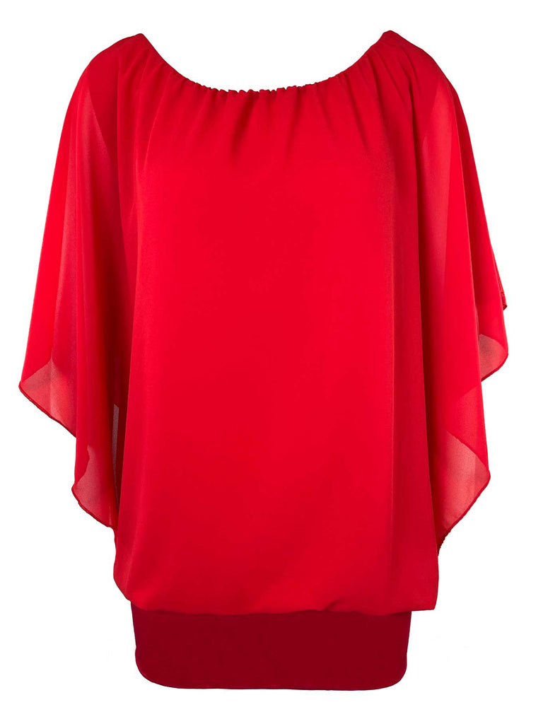 Chiffonshirt, lockerer Fall, Rundhals, rot, Ansicht vorne