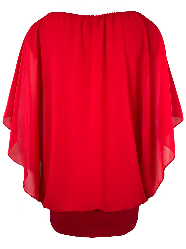 Chiffonshirt, lockerer Fall, Rundhals, rot, Ansicht hinten