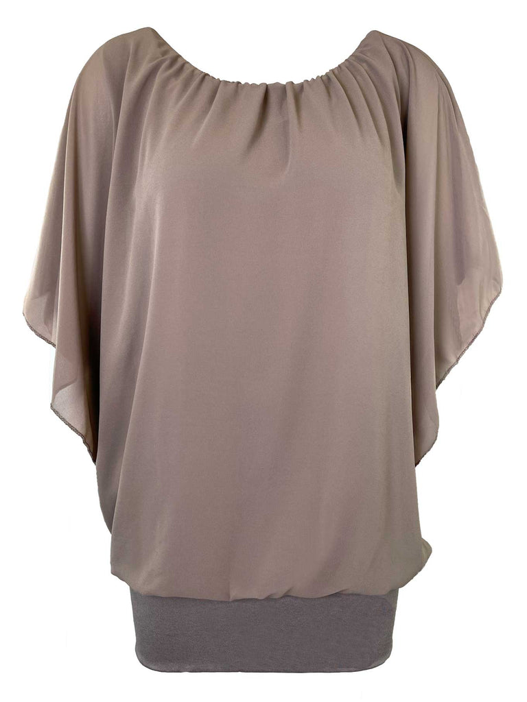 Chiffonshirt, lockerer Fall, Rundhals, taupe, Ansicht vorne