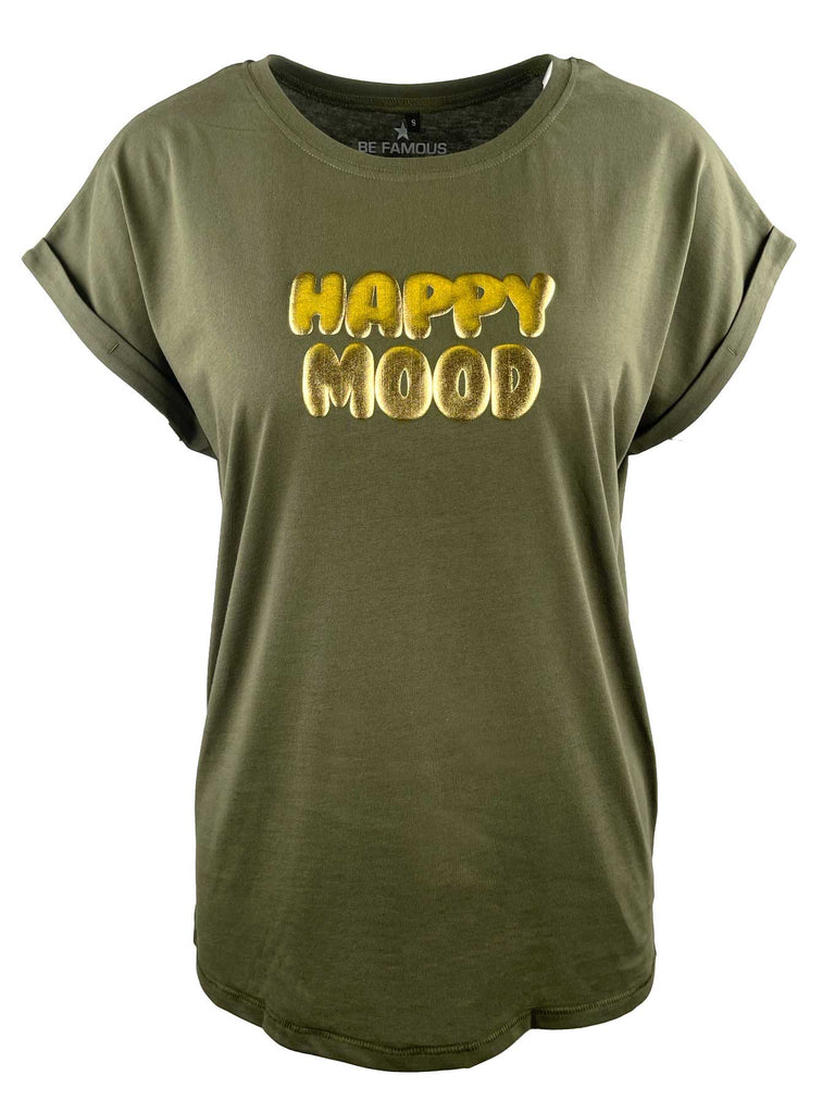 T-Shirt, Metallicaufdruck, khaki, Ansicht vorne