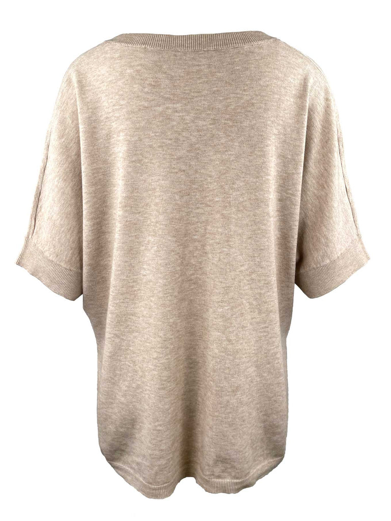 Pullover, VNeck, Kurzarm, beige, Ansicht hinten