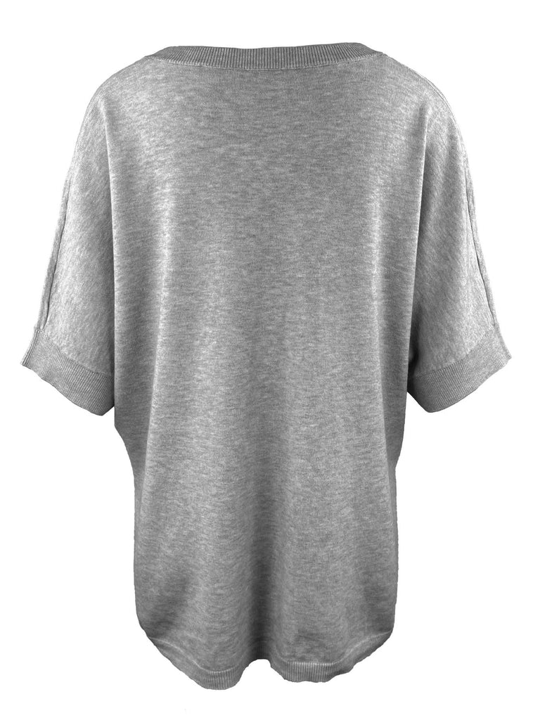 Pullover, VNeck, Kurzarm, grau, Ansicht hinten