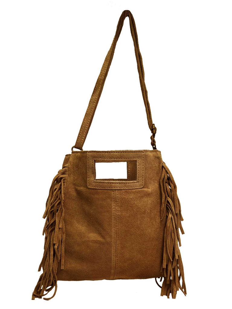 Tasche mit seitlichen Fransen camel, Ansicht vorn