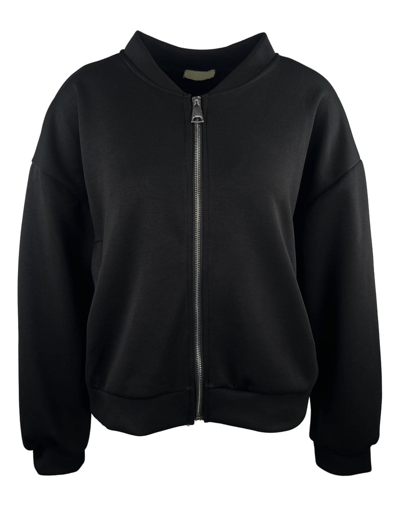 Sweatjacke, schwarz, College Kragen, Ansicht vorne