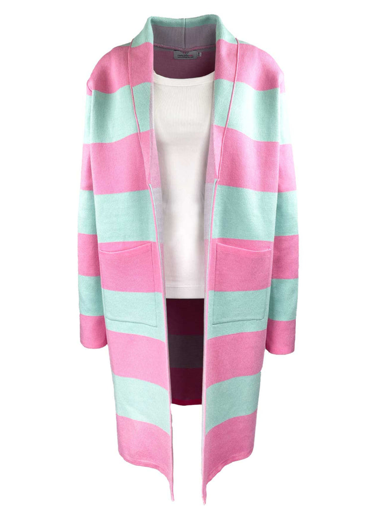 Strickjacke, gestreift, rosa mint, Ansicht vorne