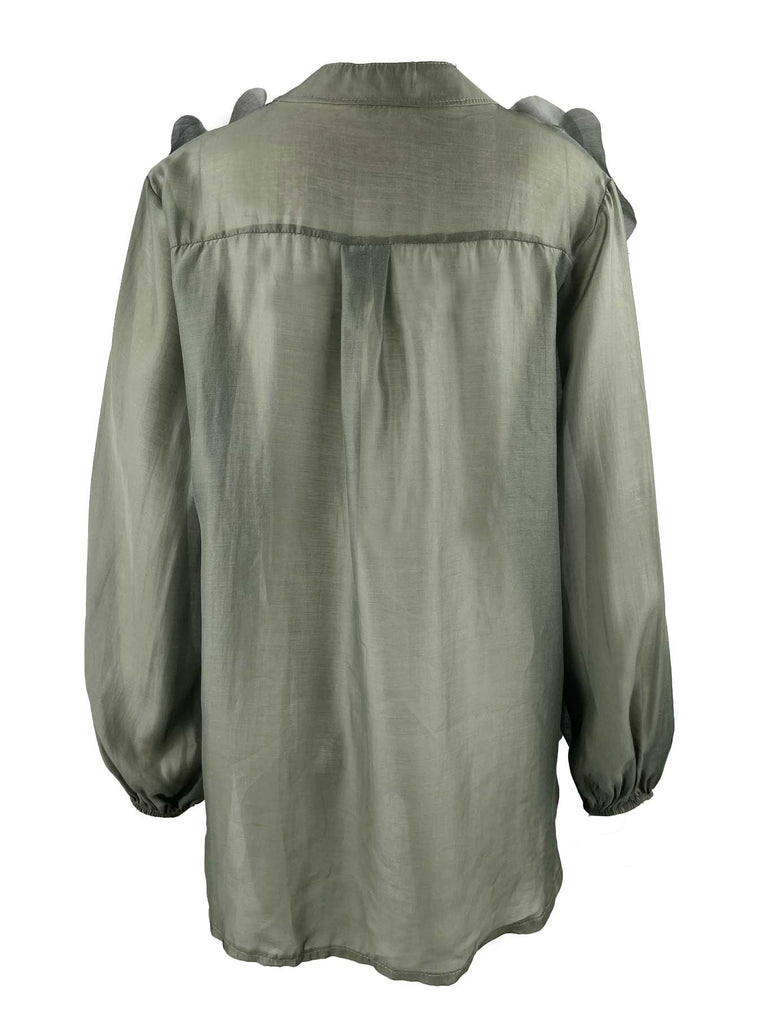 Bluse mit Volants, olive, Ansicht hinten