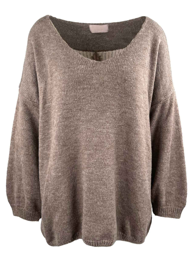 Pullover, Strick, Schriftzug Namaste, taupe, Ansicht vorne