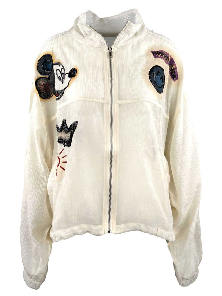 Jacke, Comic-Print, beige, Ansicht vorne