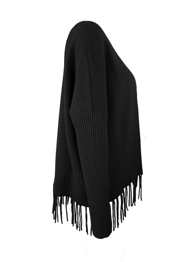 Pullover Fransen schwarz, Ansicht seitlich