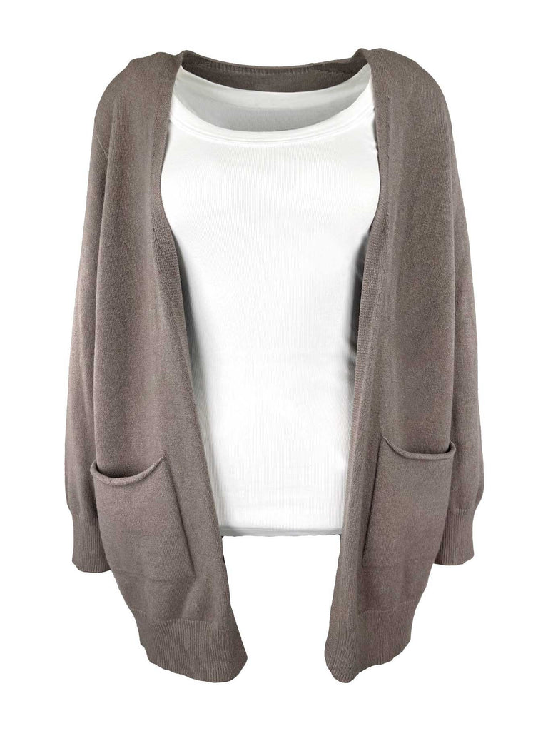 Strickjacke Carol kurz taupe, Ansicht vorne