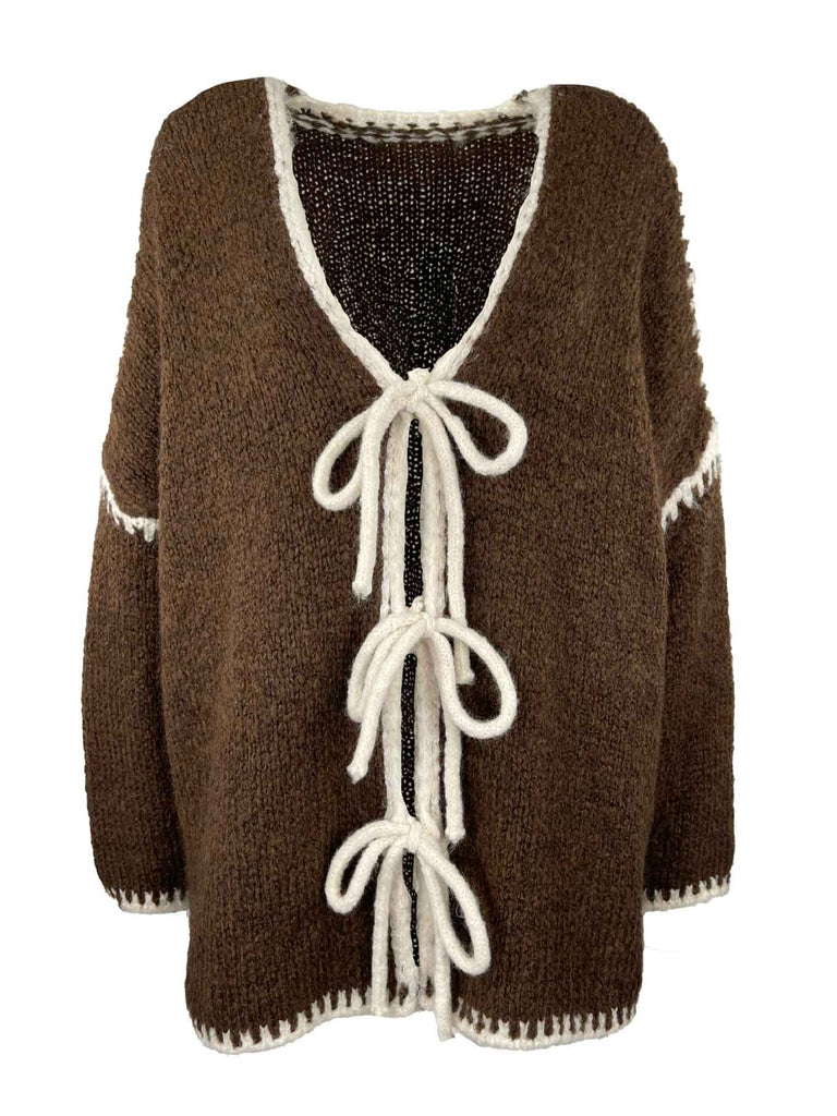 Strickjacke Lian schokobraun creme, Ansicht vorne