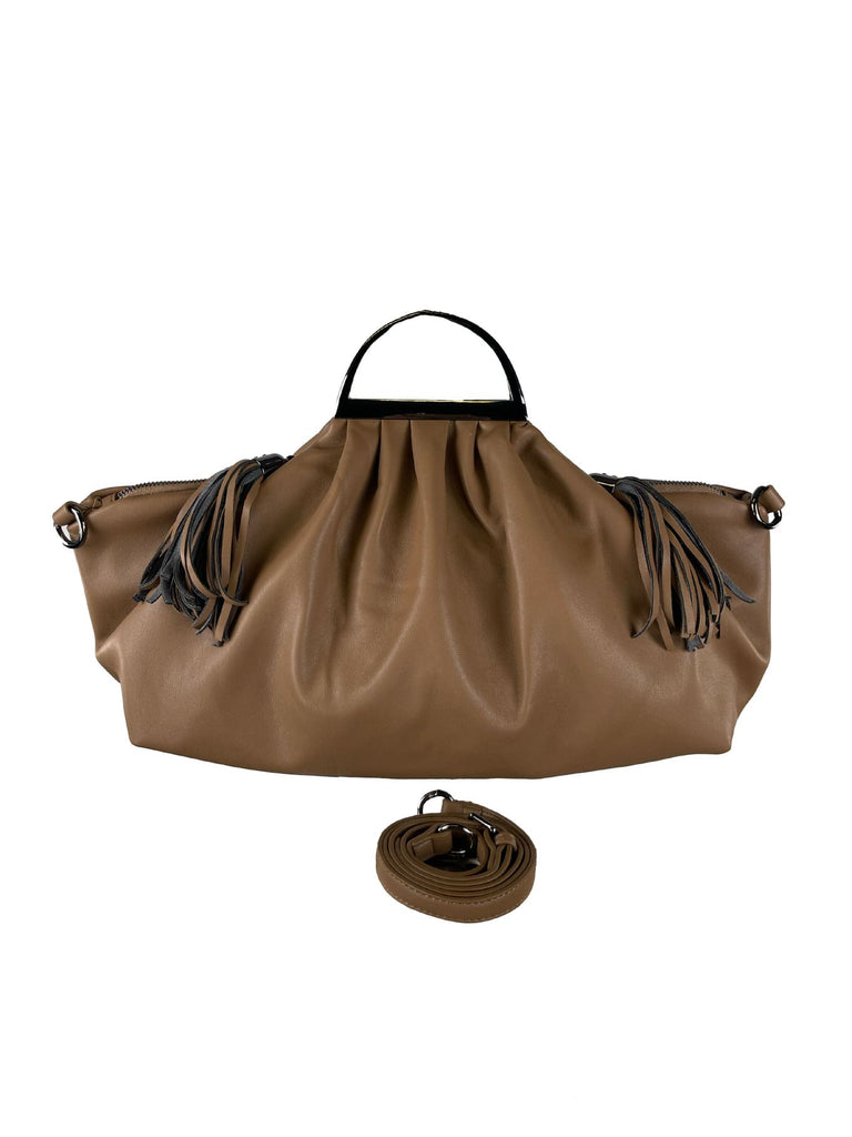 Tasche mit Silberhenkel braun, Ansicht vorne