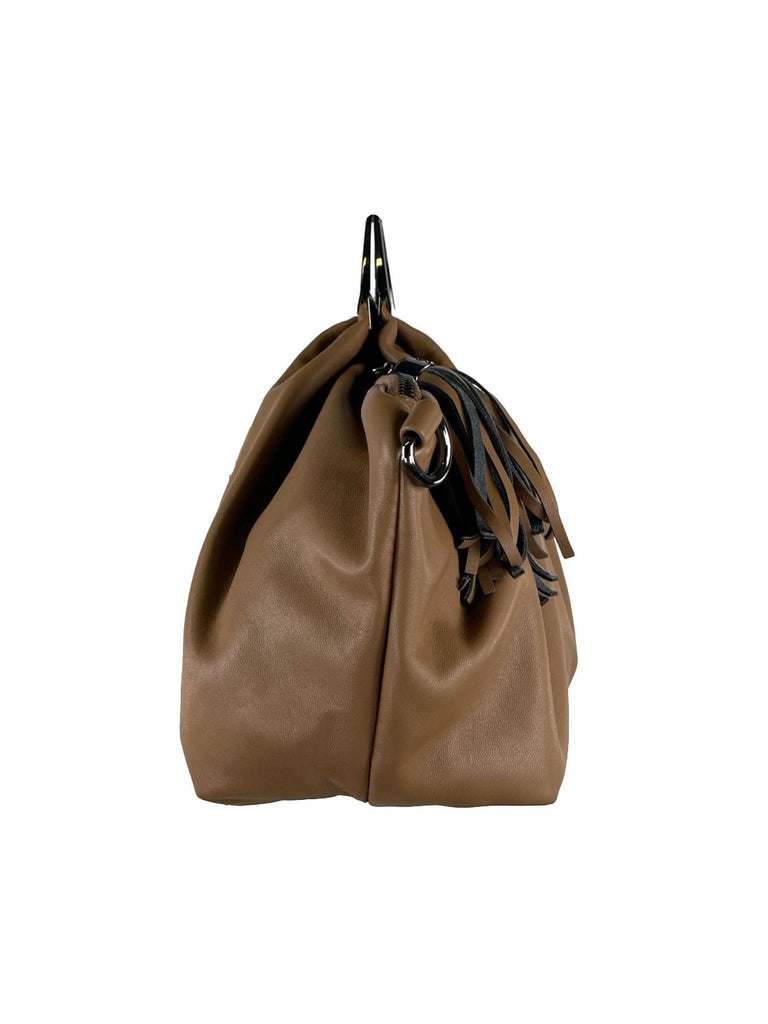 Tasche mit Silberhenkel braun, Ansicht seitlich