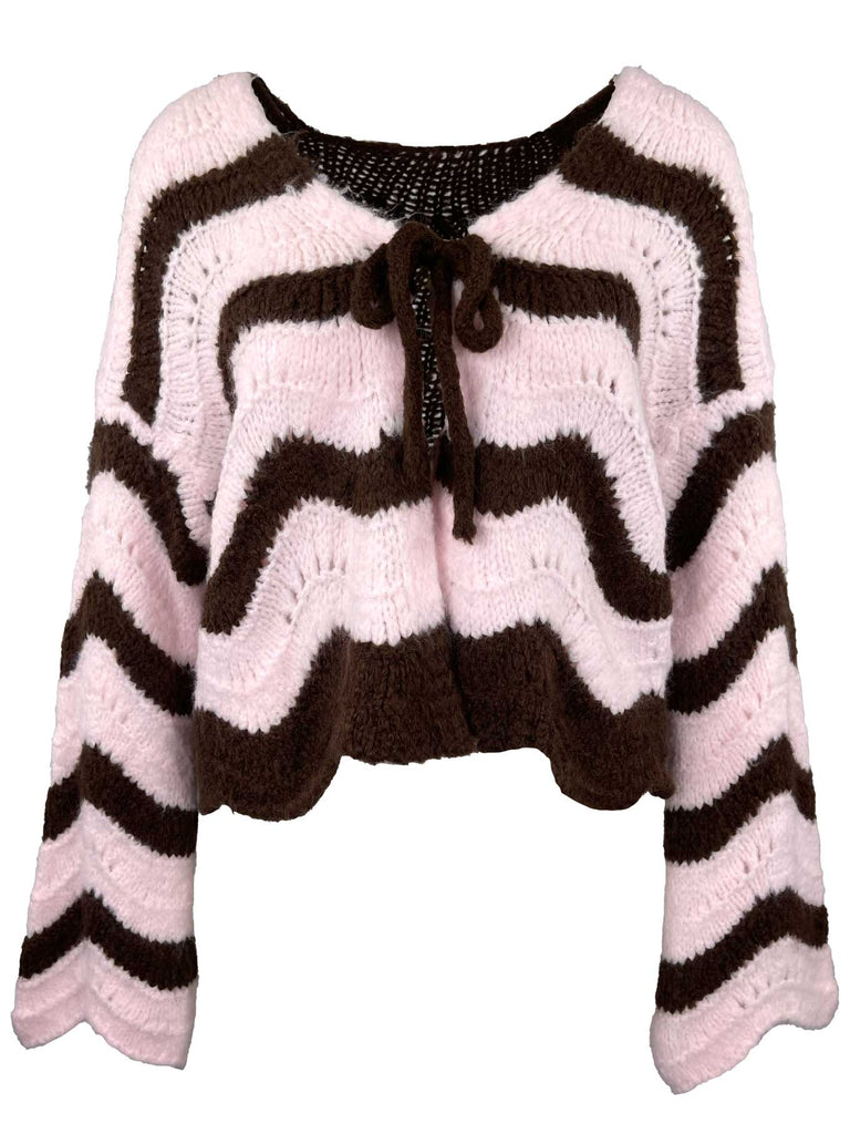 Strickjacke, in Wellen geschnitten, rosa braun, Ansicht vorne