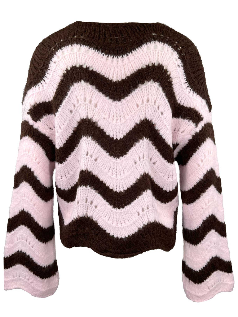Strickjacke, in Wellen geschnitten, rosa braun, Ansicht hinten