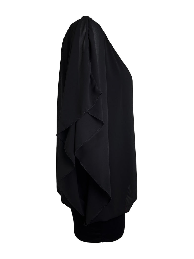 Chiffonshirt, lockerer Fall, Rundhals, schwarz, Ansicht seitlich