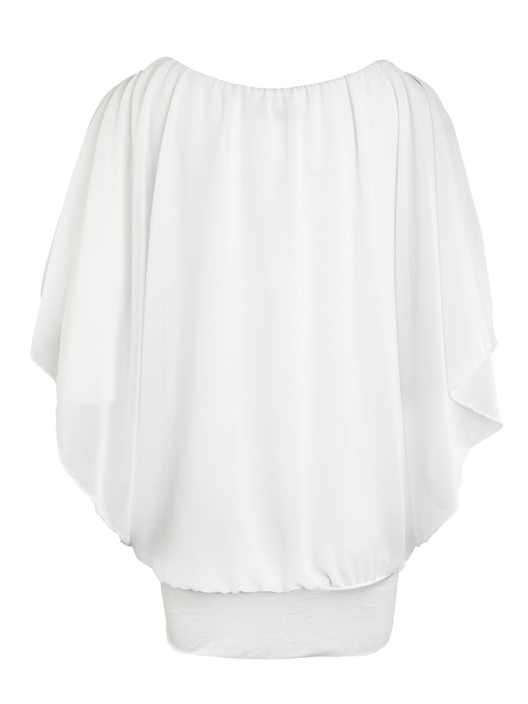 Chiffonshirt, lockerer Fall, Rundhals, weiß, Ansicht hinten
