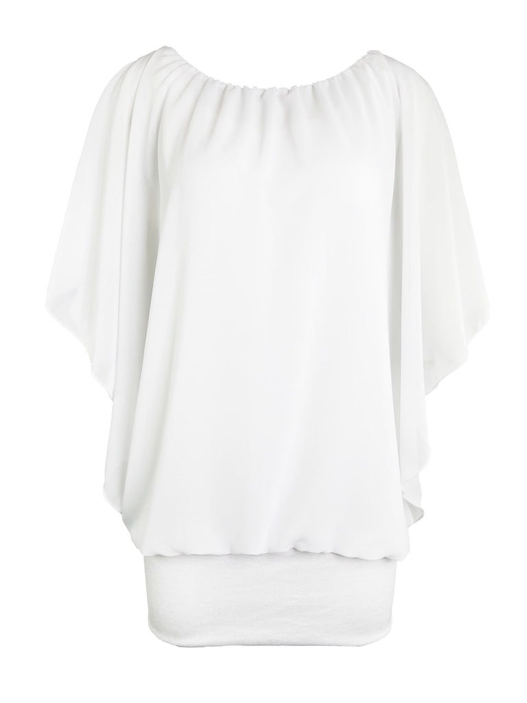 Chiffonshirt, lockerer Fall, Rundhals, weiß, Ansicht vorne