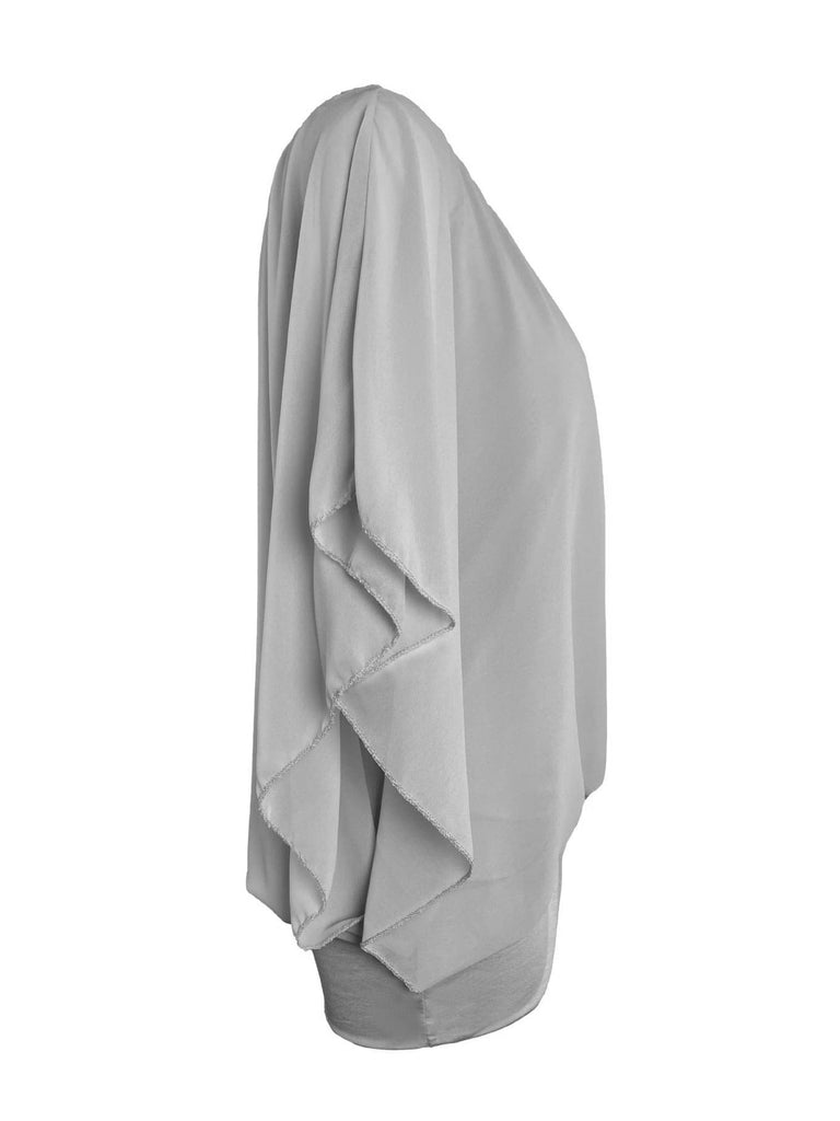 Chiffonshirt, lockerer Fall, Rundhals, grau, Ansicht seitlich