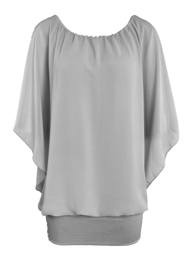 Chiffonshirt, lockerer Fall, Rundhals, grau, Ansicht vorne